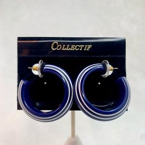 Collectif Vintage Retro Mid-Century Chunky Hoops Navy with White Stripes